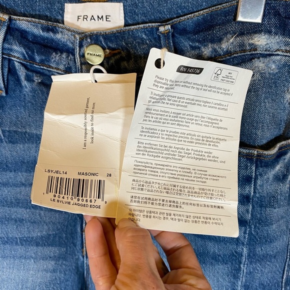 NWT Frame Denim Le Sylvie Jagged Edge Masonic LSYJEL14 Ultra High Rise Straight - Picture 8 of 15